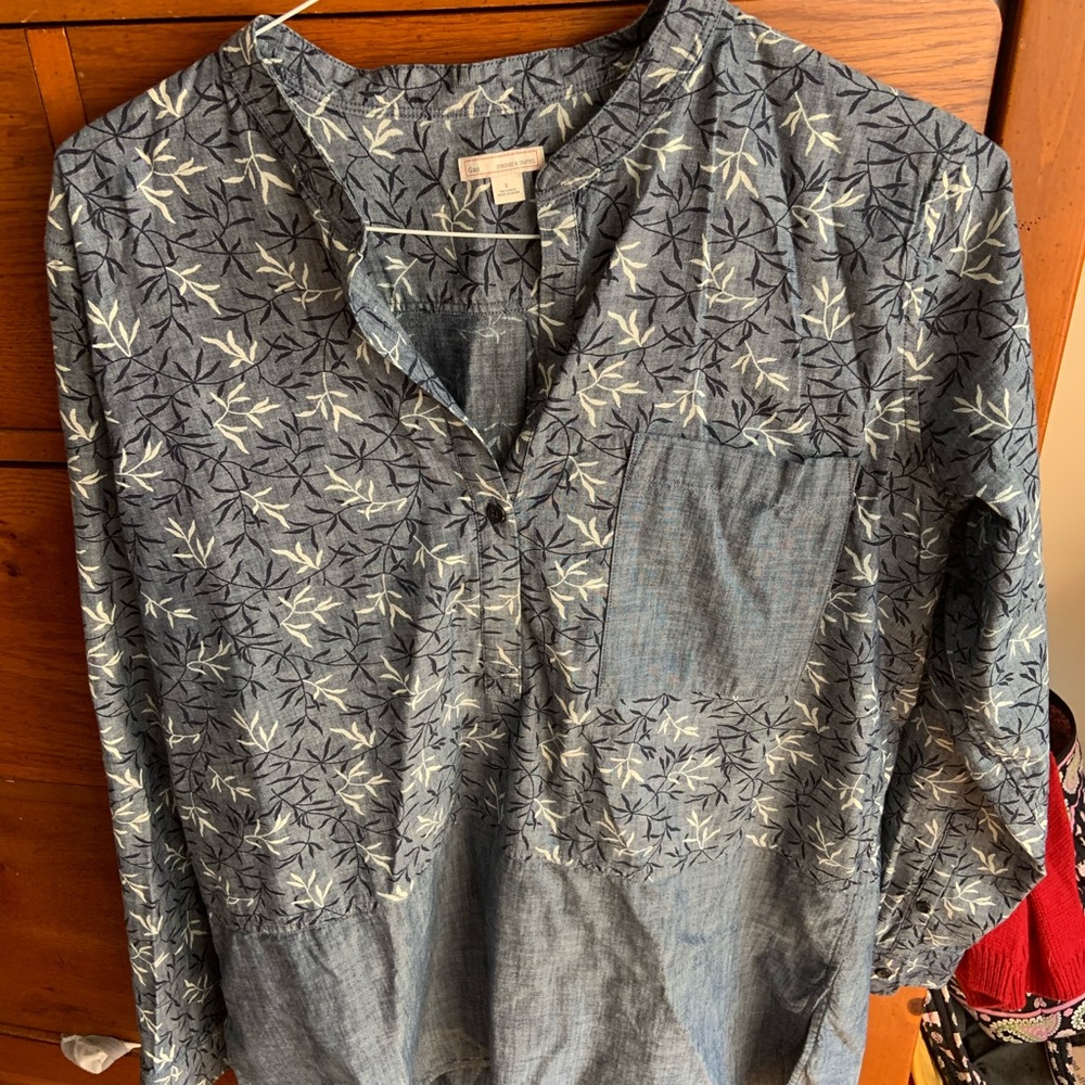 Gap jean button up shirt , birds material, two col